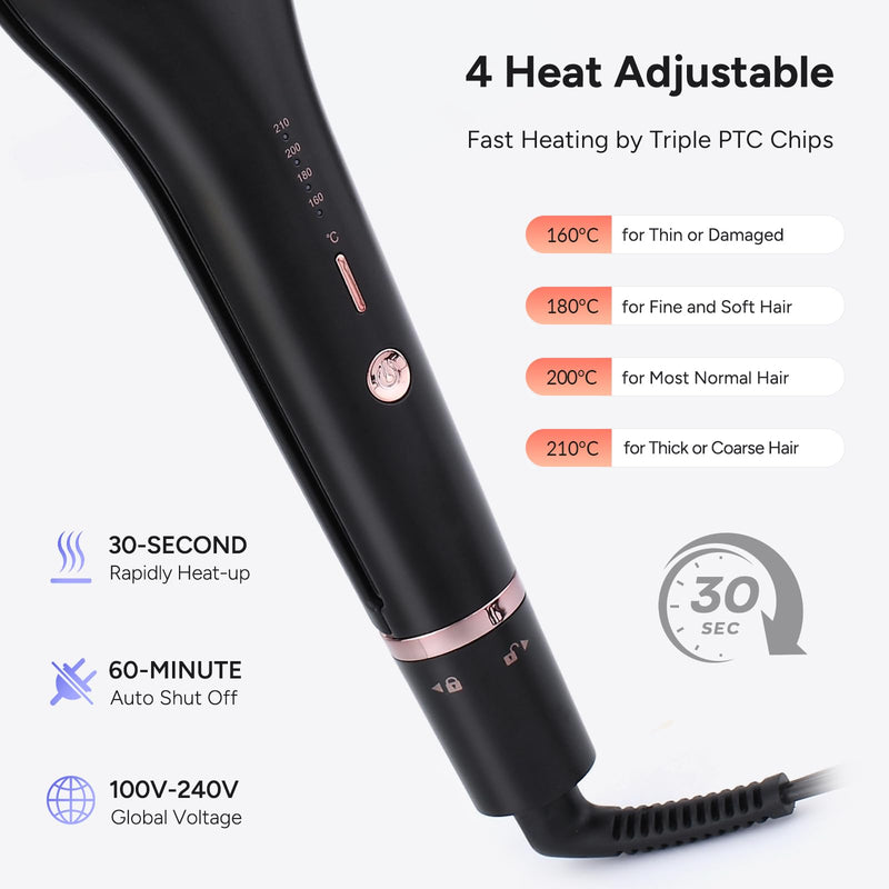  [AUSTRALIA] - Mermaid Hair Waver - 4 Adjustable Heights for Short Medium Hair | Beach Waves Curling Iron with Ceramic Coating, 5 Heat Settings, 1h Auto Shutoff, 100V-240V | Includes 2 Clips, Glove and Mat 19/25/28/32mm