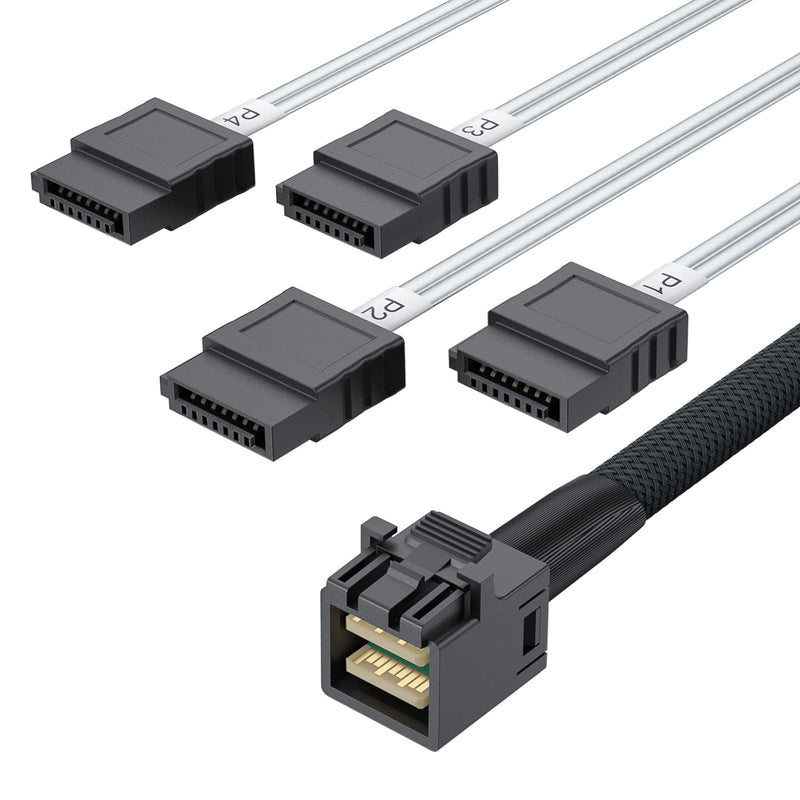 10Gtek# 6G Internal MiniSAS HD to SATA Cable, SAS to SATA, SFF-8643 to 4X SATA 7pin Hard Disk Data Server Raid Cable, 1.6ft/0.5m 0.5m SFF-8643 to 4x SATA(11#: Straight)