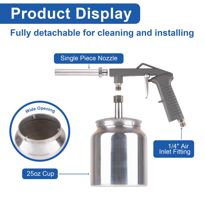 Undercoating Spray Gun Automotive, Air Spray Paint Gun with Suction Feed Cup for Spraying Truck Bed Liner Coating, Rubberized Undercoat, Chip Guard Paint, Silver