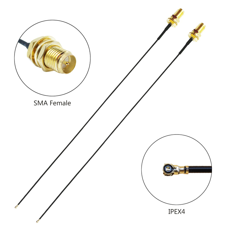 WiFi Bluetooth Antenna 2 Pack & Pigtail 2 Pack, 5Ghz 2.4Ghz 3dBi WiFi Card Antenna, 8-Inch RP SMA-Female to IPEX4/MHF4 Cable for M.2 NGFF Network Card and Routers Antenna Pigtail Kit for M.2 NGFF Card