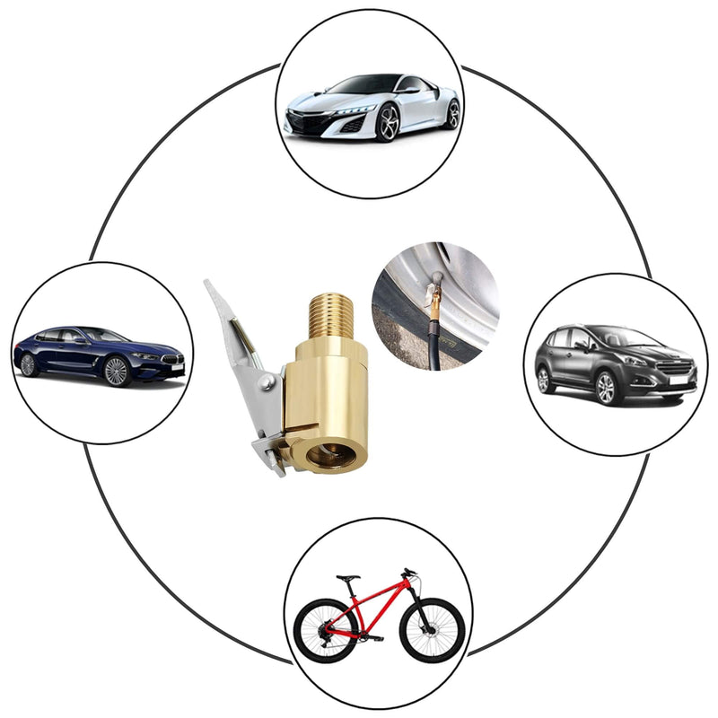 Tire Air Chuck with Clip Adapter, Brass Locking Tire Inflator Nozzle Adapter Connect, No Leakage Tire Chucks for Vehicle Inflator Compressor Pump Connect Accessories Tool 8mm 2Pack