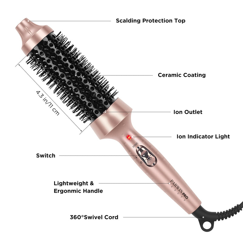 Thermal Brush, 1.5 in/40 mm Heated Round Brush, Ionic Hot Brush | Not for Blow Drying, Fast Heating, Smoother Curls, Dual Voltage, 60-Minute Auto Shut-Off, Gold 40mm