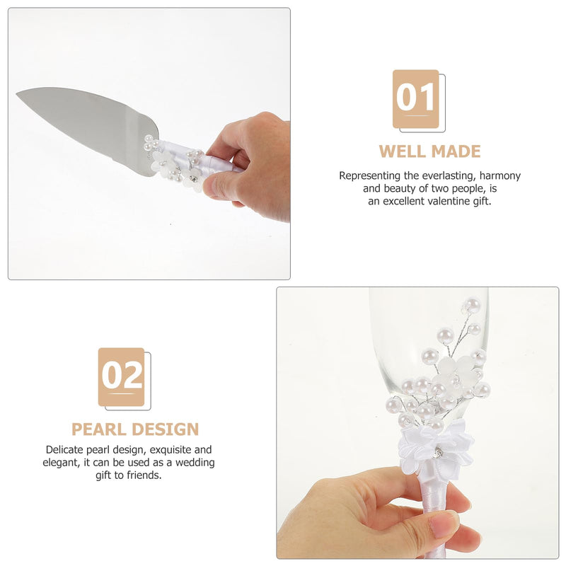 DECHOUS Wedding Cake Knife and Sever Set, Wedding Flutes and Cake Knife Server Set, Bride Groom Toasting Cups for Party Supplies