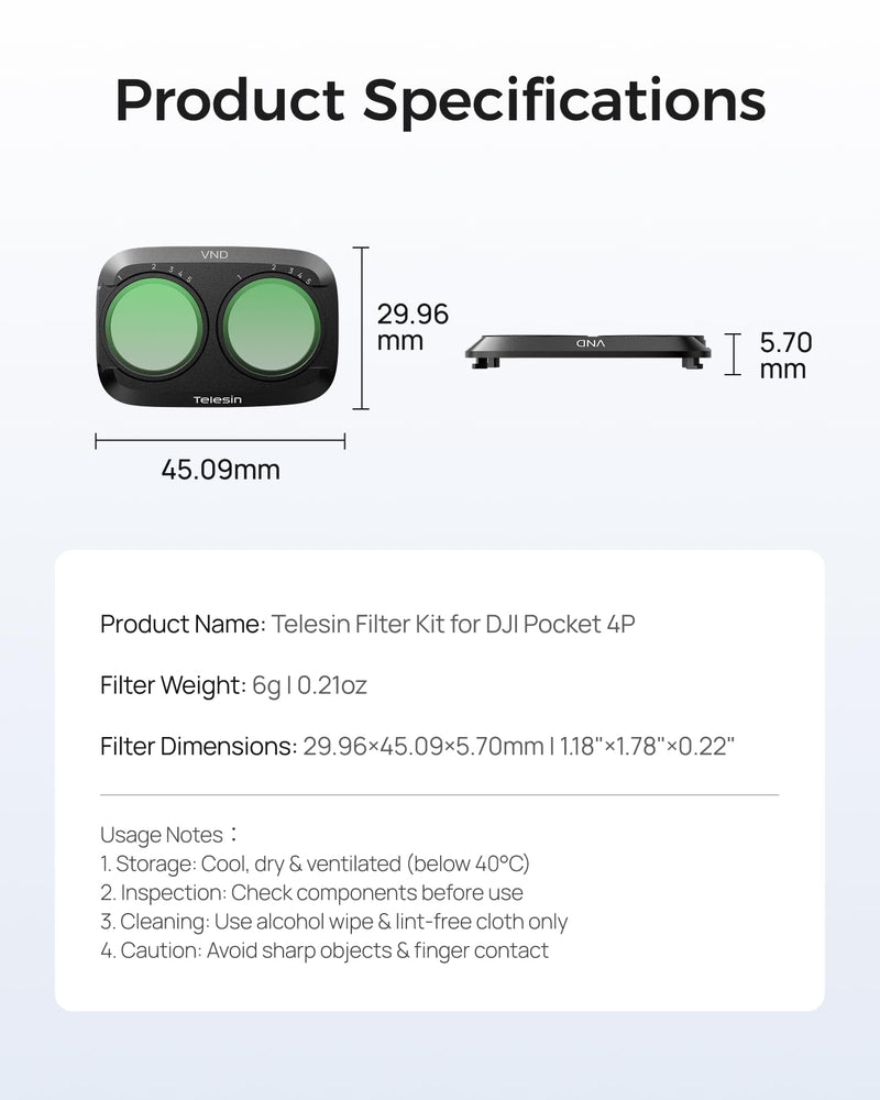 TELESIN Variable ND Filter for DJI Osmo Pocket 4P, VND2-32(5 Stops) | Multi-Coated Optical Glass Exposure Control, Cinematic Video Vlog Travel | DJI Osmo Pocket 4P Accessories VND2-32 Filter