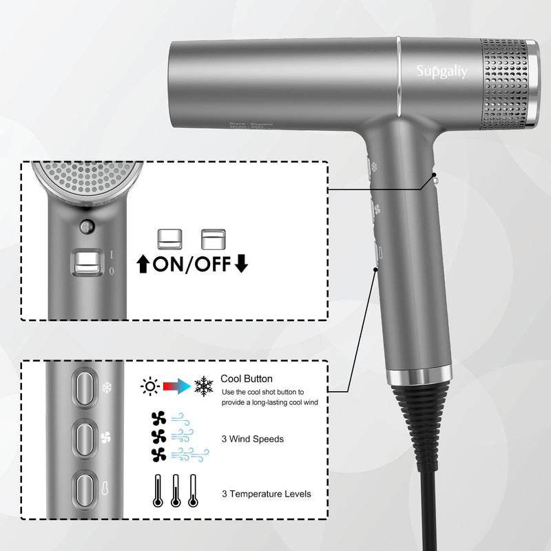 Ionic Hair Dryer 2000W High-Speed Fast Drying, 268g Lightweight | 110,000 RPM Brushless Motor, Low Noise, Travel Hairdryer with Diffuser & Concentrator, UK Plug, for women Family Salon Gift