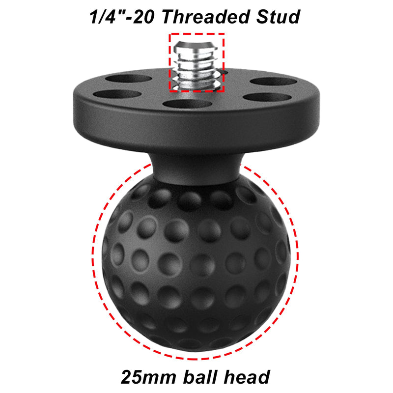 1" Ball Mount Adapter with 1/4"-20 Threaded Stud for Insta360 ACE Pro One X4 X3 X2 X R RS GO 3 2, Go Pro Hero, DJI OSMO, Compatible with RAM Ball Head Mounts B Size Double Socket Arm