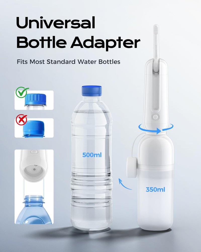 ESSAGER Portable Bidet for Travel, Foldable & Rechargeable Handheld Sprayer–Waterproof with 2 Pressure Modes, 350ml Expandable Bottle for Women, Men, Baby, Postpartum & Personal Hygiene(White) White