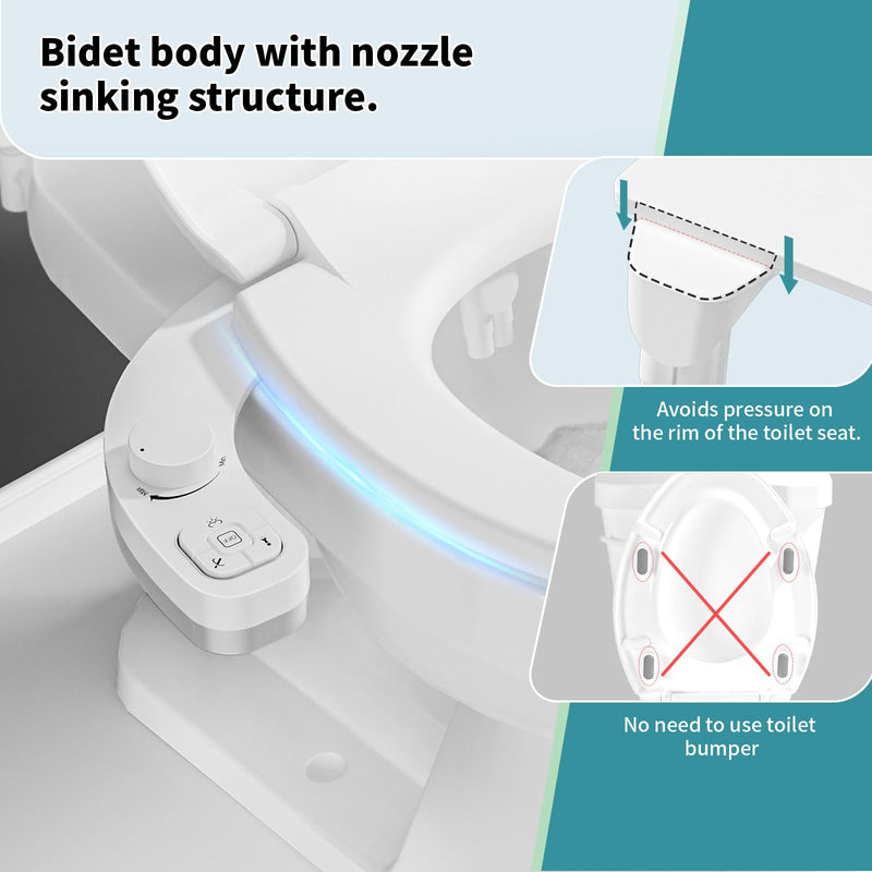 PIKETS Bidet Attachment for Toilet, Dual Nozzle (Frontal and Rear Wash) Non-Electric Fresh Water Bidet Toilet Seat Attachment with Nozzle Self Cleaning, Adjustable Water Pressure (White)