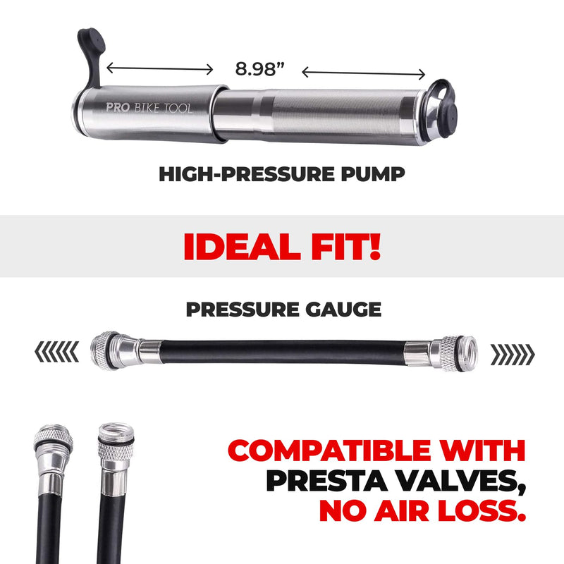 Pro Bike Tool Mini Bike Pump - Compact and Portable Bicycle Tire Pump for Fast Inflation - Compatible with Presta and Schrader Valves - Lightweight and Durable Design - Essential Bicycle Accessories Titanium Mini pump with gauge