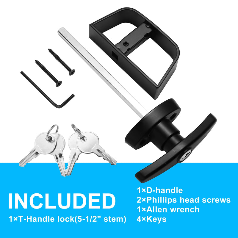 Shed Door Latch, Safe and Durable, Premium Shed Locks with 4 Keys, Widely Use, T-Handle Lock Kit for Storage Barn, Chicken Coops, Camper, Easy to Install, 4½" and 5½" Stem 5-1/2 Inch Stem