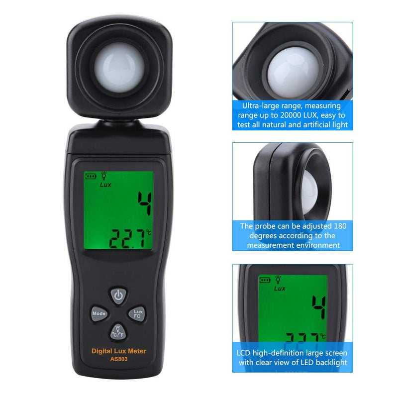 Digital LuxMeter Illuminometer Walfront SMART SENSOR AS803 Mini LCD Display 200000 LUX Handheld Luxmeter Light Meter -10~50℃