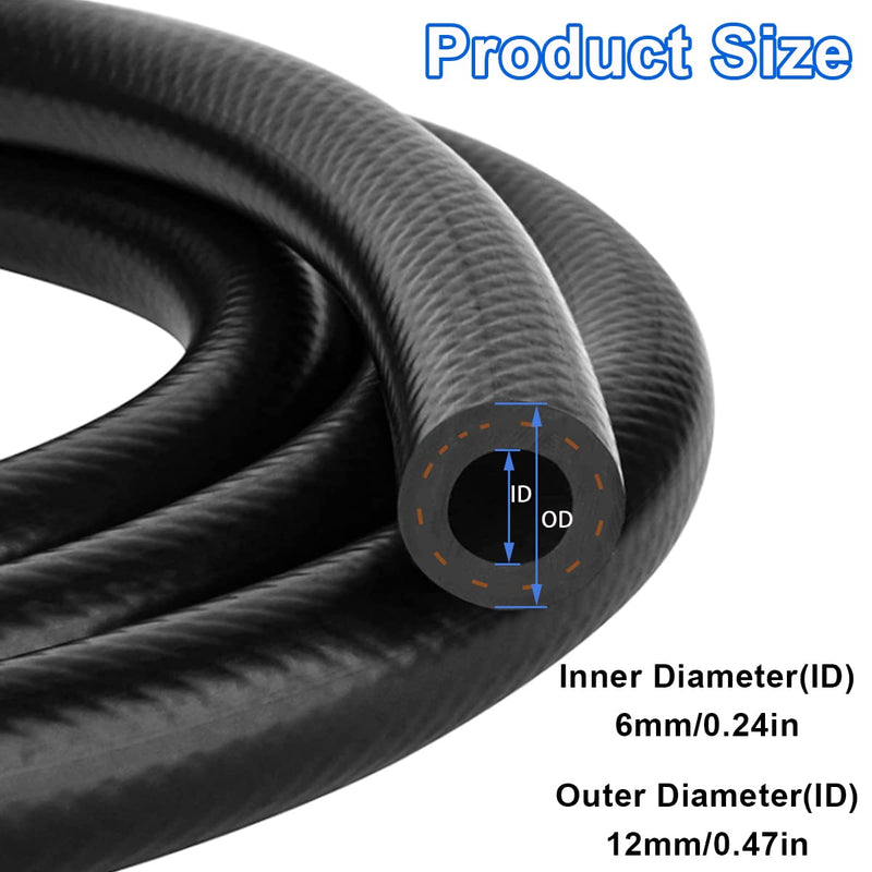 Tnisesm 1/4Inch (6MM) ID Fuel Line kits, 2 Meter/6-Foot Fuel Line + 2Pcs 1/4 Inch X 5/16 Inch Gas Inline Fuel Filters with Magnet +10 Pcs 13/32''-15/32'' Mini Fuel Hose Clamps Adjustable silver(Fuel Line Clamp) 1/4"