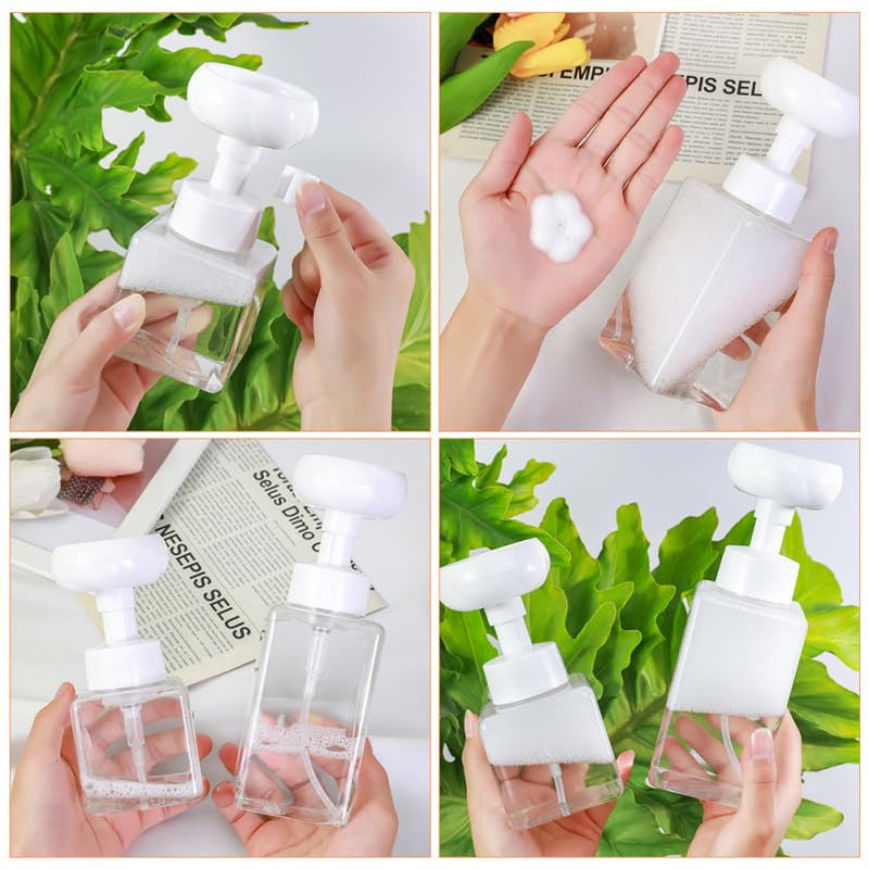 Foaming Soap Dispenser Bottles Flower Shape Foam Pump Bottles Clear Soap Dispenser Bathroom Refillable Pump Bottle for Liquid Hand Dispenser