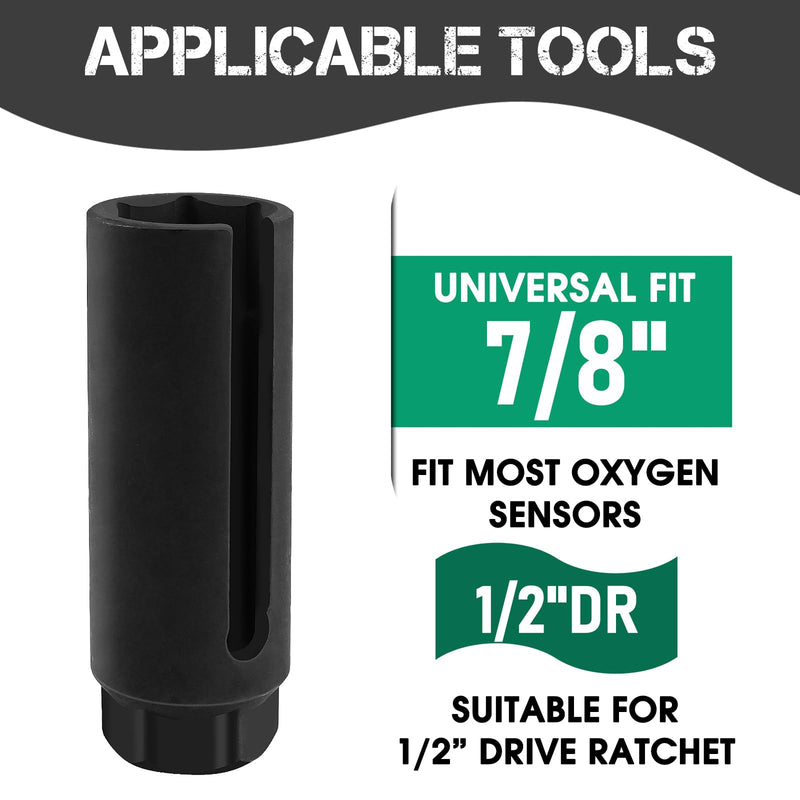 Oxygen Sensor Socket 22mm 7/8 in, 1/2 in Drive O2 Sensor Removal Tool, Heavy-Duty Chrome Vanadium Steel with Side Wire Cutout, Ideal for Car Exhaust System, Durable & Easy to Use