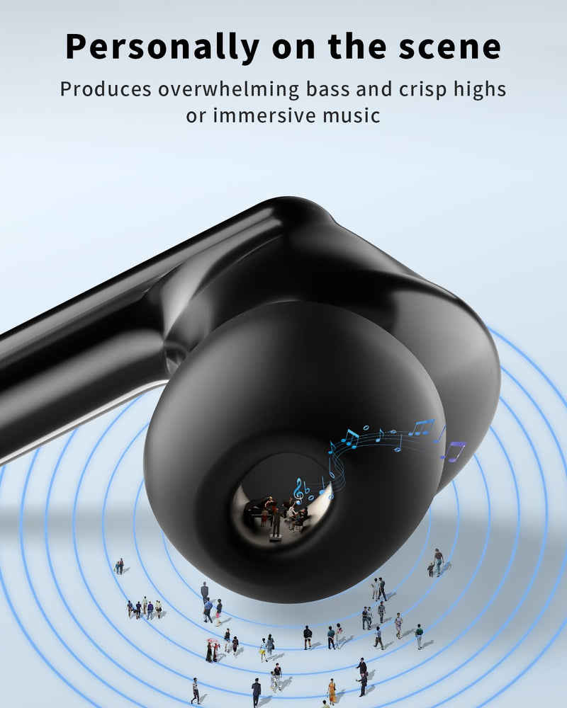 Wireless Earbuds, Bluetooth 5.4 Ear Buds Bass Stereo, Headphones with Noise Cancelling Mic, LED Display in Ear Earphones Clear Calls, IP7 Waterproof Bluetooth Earbuds for Phone/Android/iPad, Black Deep Black