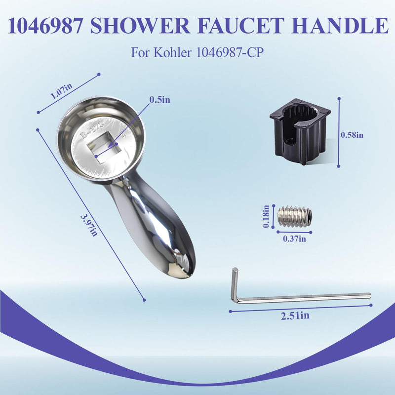 1046987 Shower Faucet Handle Replace for Kohler 1046987-CP ，with 5 Pcs1060514 Handle Insert and The Matching Screw Wrench, Polished Chrome