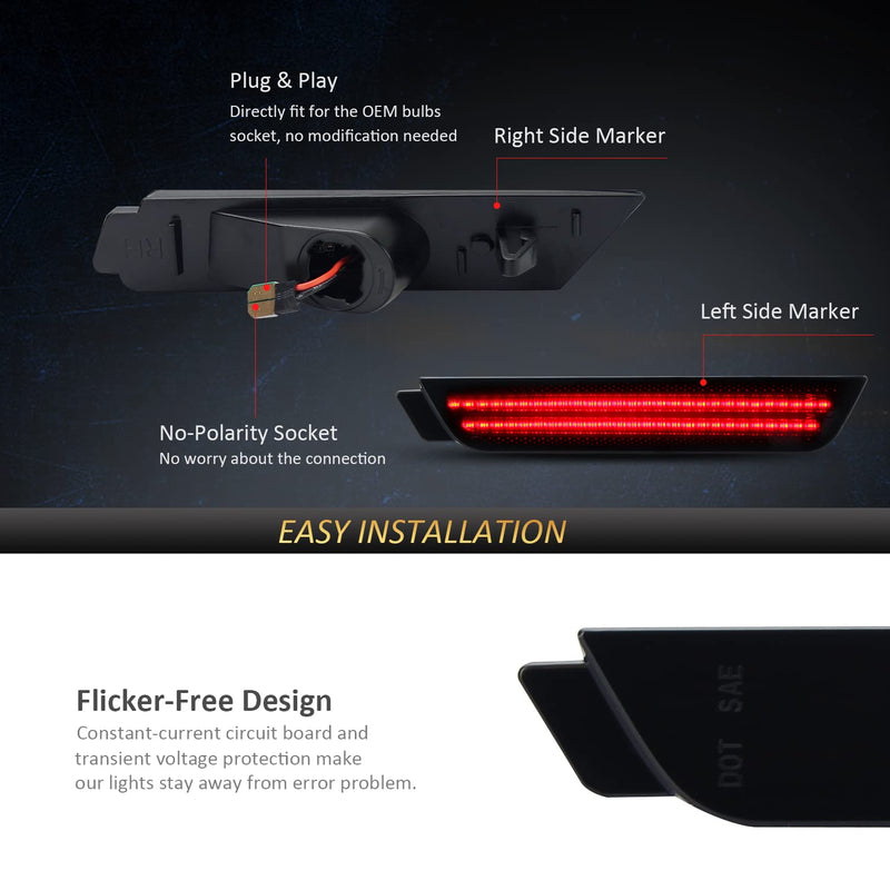  [AUSTRALIA] - D-Lumina Chevy Camaro Side Marker Lights Smoked Lens for Camaro 2010 2011 2012 2013 2014 2015, Rear Bumper Red Marker Light Tinted Side Reflector, OEM Replacement Plug N Play, Pack of 2
