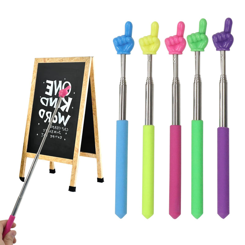 Zorfeter 5 PCS Retractable Teacher Pointer Stick, Colorful Finger 2 Hand Pointer Stick Extendable Finger Pointing Tool, Mini Pointer Stick for Classroom/School Kindergarten Elementary(Style A) Finger2, Dark (Blue+Purple+Yellow+Green+Pink)