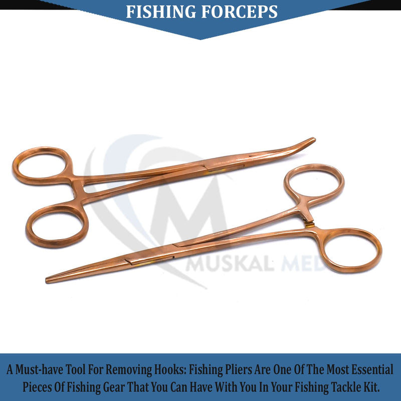 Set of 2 Curved & Straight 6.25" Hemostat Set (Rose Gold) - Stainless Steel Locking Tweezer Clamps - Ideal Hemostats for Nurses, Fishing Forceps, Crafts and Hobby
