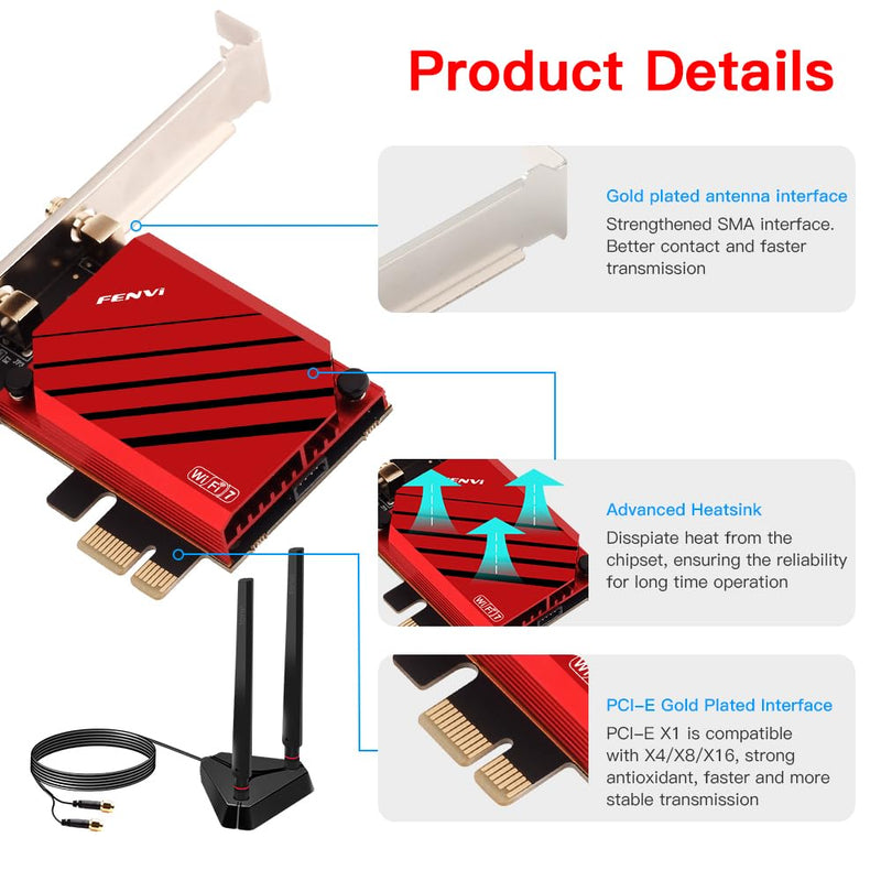 FENVi PCI-E WiFi 7 Network Card (BE8800pro) BT5.4 BE200 9.3Gbps Gmaing 802.11be Tri-Band PCIe Desktop PC WiFi 7 Adapter Upgrades WiFi 6 WiFi 6E PCIe Card for Windows 11/10 Not Support AMD Motherboards BE8800pro