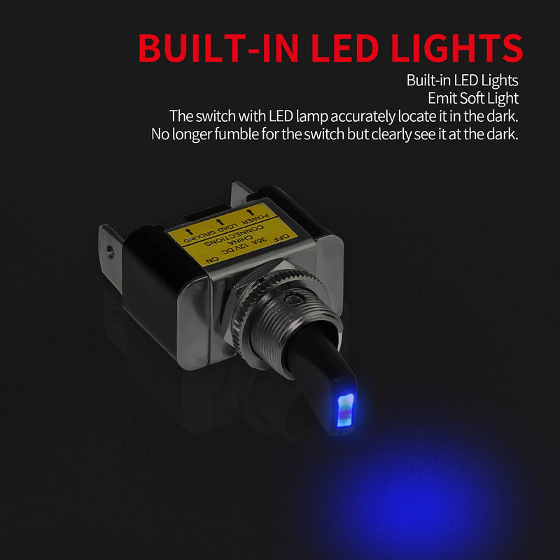 DaierTek 12V Blue LED Lighted Toggle Switch 30 Amp 12 Volt Toggle Switch SPST ON Off 2 Position 3pin for Automotive Car Truck -2pcs 2pcs Blue LED