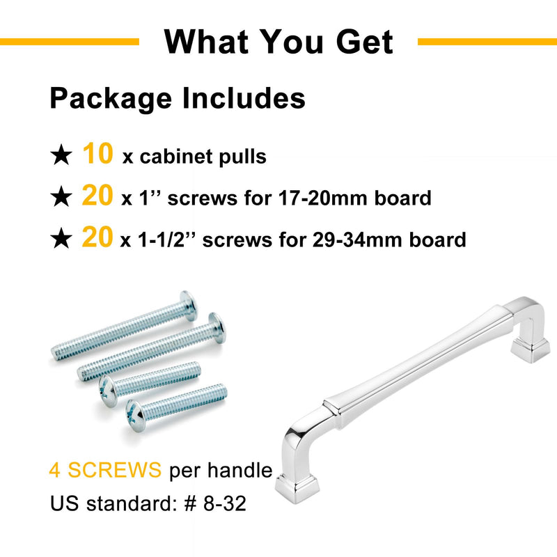 10 Pack 3-3/4 Inch Polished Chrome Cabinet Pulls Chrome Cabinet Handles Chrome Drawer Pulls 3175 Cabinet Hardware for Kitchen Cabinets Drawers Bedroom Dresser Bathroom Vanity 3-3/4 In Hole Distance 10