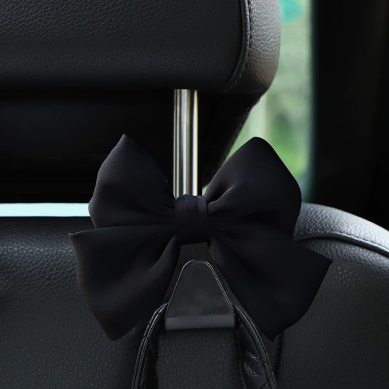 Mandark 2PCS Car Seat Headrest Hooks, Cute Bow Vehicle Hooks for Purses and Bags, Automotive Purse Hook Hanger Interior Decoration Accessories, Universal for SUV, Sedan, Truck (Black Line) Black
