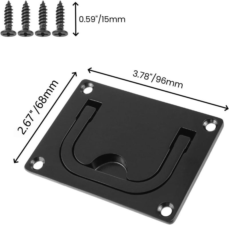 Bitray 2Pcs Recessed Flush Pull Handle 316 Stainless Steel Flush Ring Pull Handle Boat Hatch Pull Black (3.78 x 3.07inch) Black/96mm x 68mm