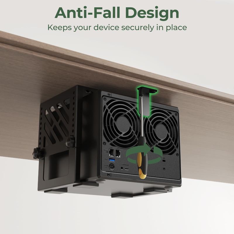 Under Desk Mount Compatible with NAS, PC, CPU, SFF PC(Small Form Factor), Xbox Series X Holder Under Desk with Cable Straps, Adjustable Height, Space Saving
