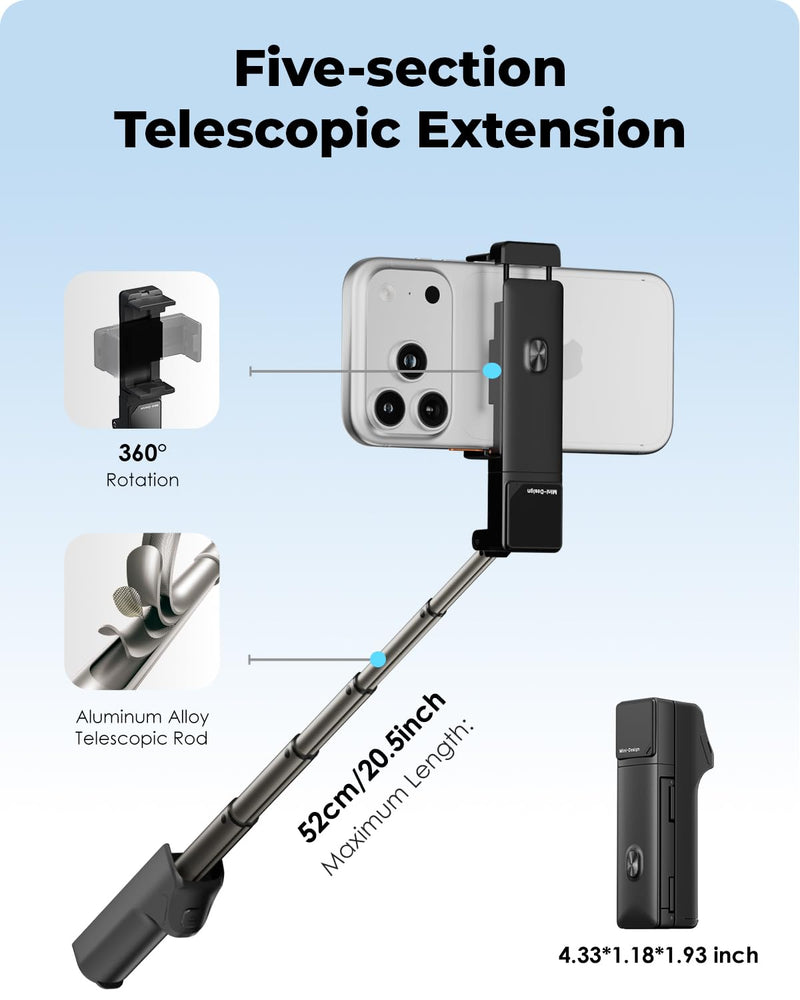 Viozon Selfie Stick with Wireless Remote and Desk Clamp, Lightweight Foldable Travel Phone Holder, Aluminum Portable Selfie Stick Tripod for Video Recording, Photograph, Streaming Black