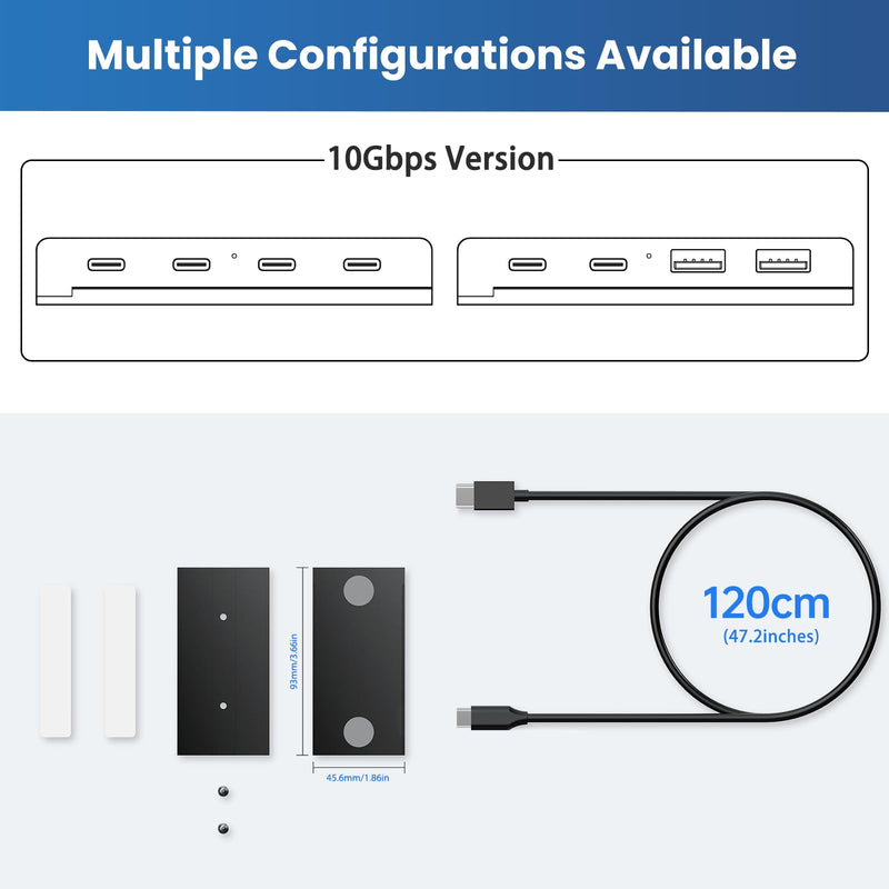 EJAY 10Gbps Magnetic USB-C Hub, 4-Port USB 3.2 Gen2 Data Transfer, Includes Sliding Rail, Screws and Sticky Pads for MacBook Laptop PC, Black Hub+1 Slide Rail