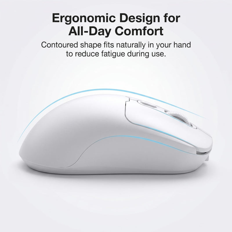 Wireless Mouse, Bluetooth & 2.4G, Silent Click, 3 DPI, Rechargeable -White | Bluetooth 5.4 & 2.4G Dual Modes, Silent Click, Rechargeable Battery, Ergonomic Design for Laptop, PC, Mac, Chromebook, Tablet