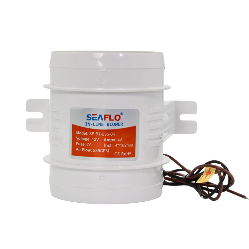 SEAFLO in-Line Marine Bilge Air Blowers- 12V, 3 or 4", 130-270 CFM Ultra-Quiet Operation 4 or 3 Inch for Yacht/Sailboat/Boat- ISO 8846, CE & RoHs Certified - 4-Year Warranty 4" 235 CFM