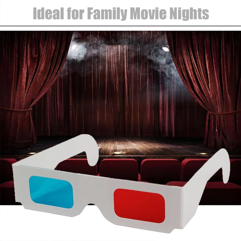 3D Glasses for Movies Red/Cyan Cardboard 3D Glasses in White Frame Anaglyph Cardboard for Movies 3packs