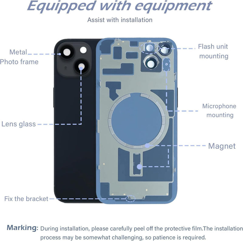 Original Back Glass Cover Battery Door Replacement & Waterproof Tape, Pre-Installed Camera Frame for iPhone 14 All Carriers Repair 14 Tool (Blue) Blue
