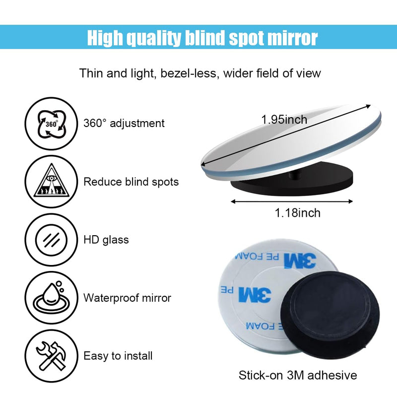 Car Blind Spot Mirror, 2"" Round Convex Mirror, Frameless HD Glass Rear View Mirror with Wide Angle Adjustable Stick, Universal Vehicle Exterior Accessories for Car SUV Truck (2 PCS) Round/2PCS