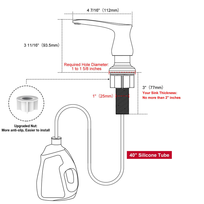 GAGALIFE Kitchen Sink Soap Dispenser Brushed Gold, Under Sink Soap Dispenser with 40" Silicone Extension Tube, Say Goodbye to Frequent Refills with Hose
