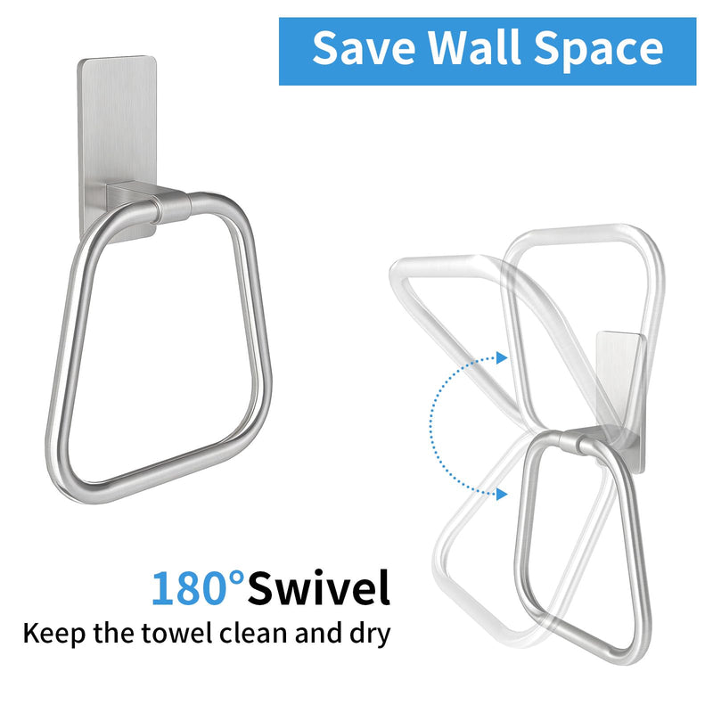 JUYSON Adhesive Hand Towel Holder for Bathroom, Aluminum No Drill Wall Mounted Towel Ring, Easy Install for Bathroom & Kitchen (Brushed Nickel) Brushed Nickel 1 pack