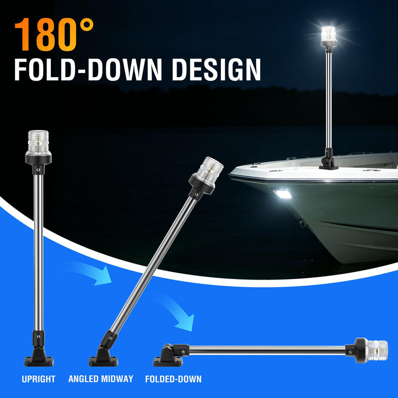 25 Inches Boat Stern Light Anchor Light, White Folding Rear Boat Running Lights, Waterproof Marine Navigation Lights for Boats LED for Small Boats (12-24V) 25 Inches