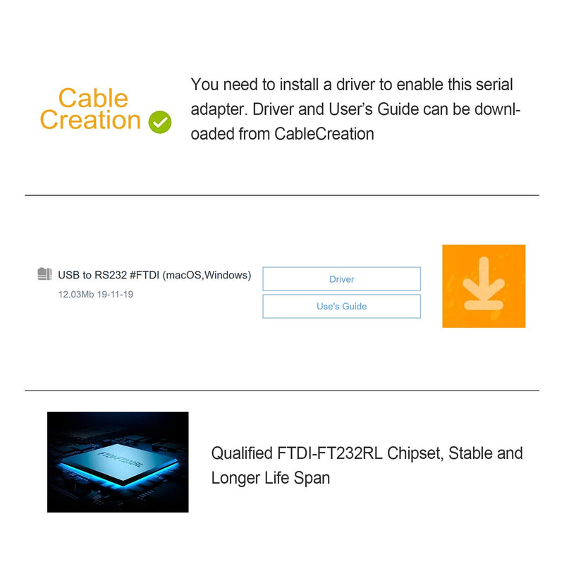 CableCreation USB to RS232 Serial Adapter (FTDI Chip), 3.3 Feet USB to DB9 Female Converter Cable for Windows 11, 10, 8.1, 8, 7, Vista, XP, 2000, Linux and Mac OS X, macOS, 1 Meter/Black 3.3FT / 1M FTDI Chipset