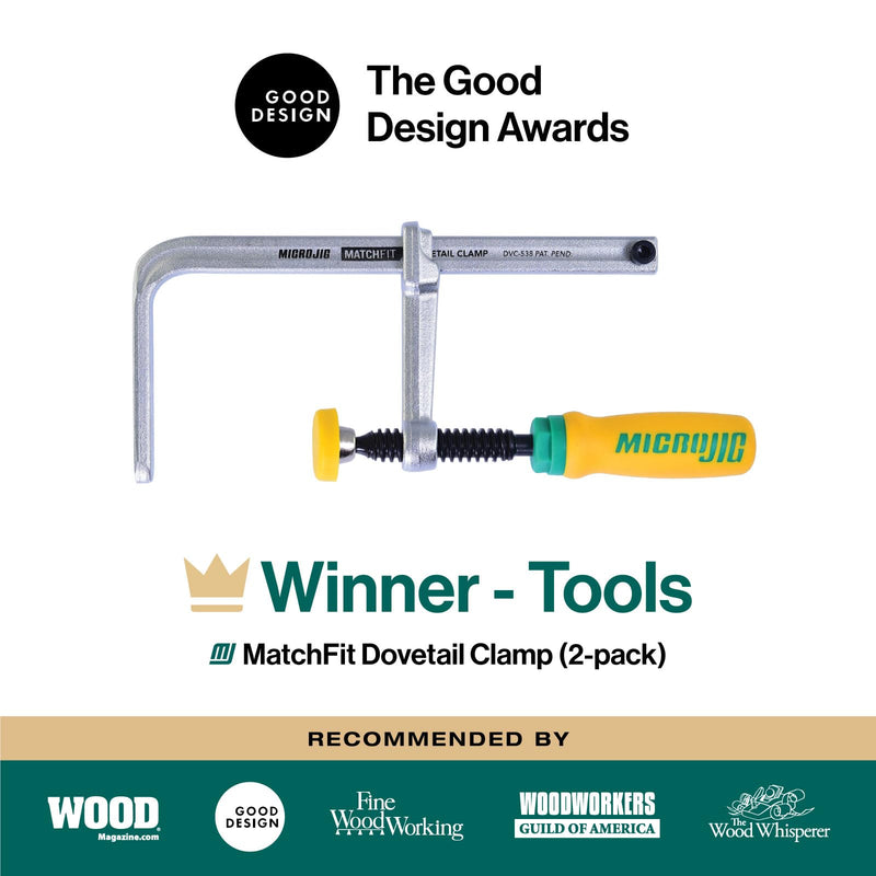 MICROJIG MatchFit Dovetail Clamps, Woodworking Track System Tools, DVC-538K2, 2-Pack, Yellow/Green