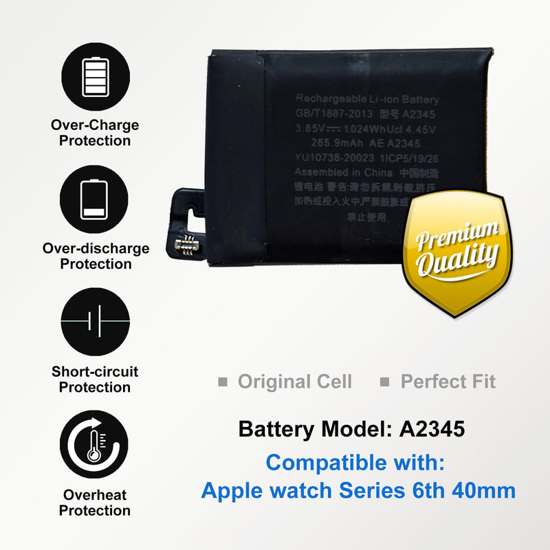 Replacement Battery Kit Compatible with Apple Watch Series 6 40mm, with Tools, Manual, Tape