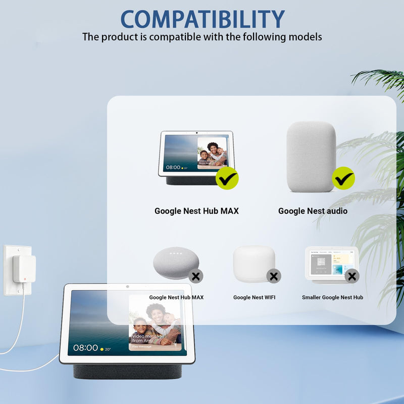10ft Charger Compatible with Google Nest Hub Smart Speaker/Nest Audio | Power Cord for Google Nest Audio and Google Nest Hub Smart Speaker Wall Charger Power Supply