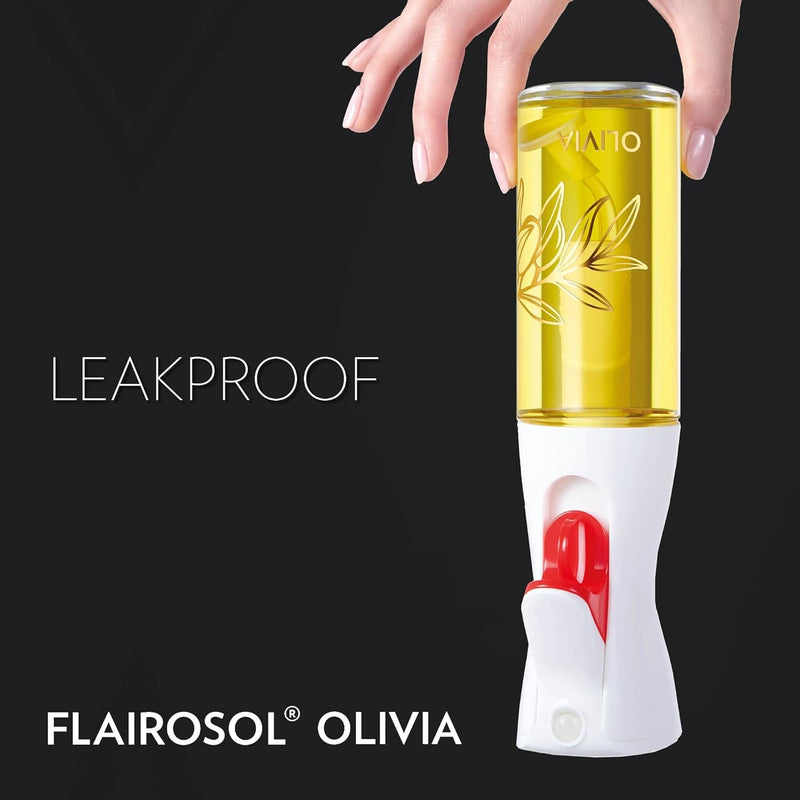 FLAIROSOL OLIVIA. The Original Advanced Oil Sprayer for Cooking, Salads, BBQs and More, Continuous Spray with Portion Control, Trusted by Chefs. Patented Technology. (Glass Bottle) (Golden Leaves) Golden Leaves