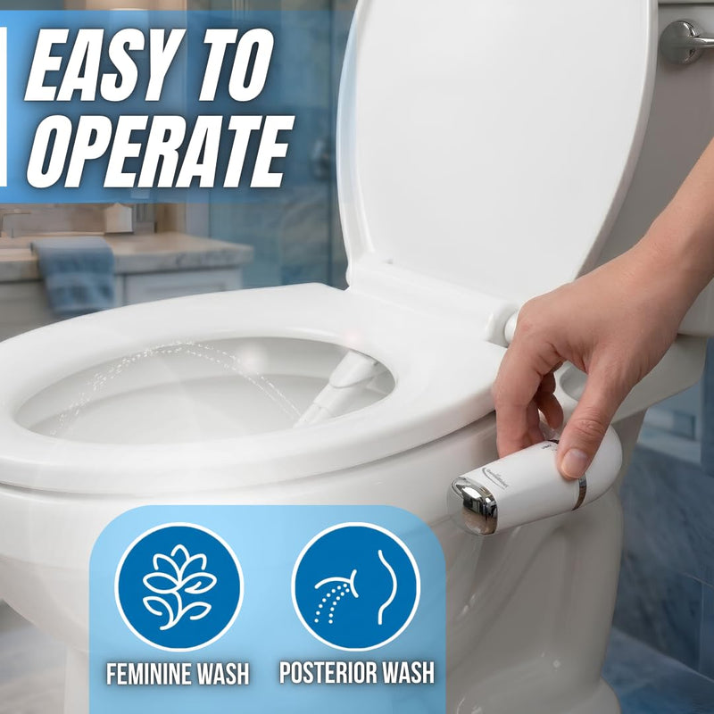 GenieBidet Bidet Attachment for Toilet - Ultra-Slim Hygienic Bidet Attachment For Existing Toilets - Bidet Toilet Seat Attachment with Pressure Controls - Travel Bidet Included (Left Hand Operation) LEFT-HAND DECOR BIDET