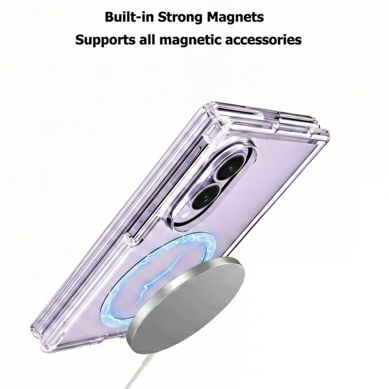 Magnetic for Galaxy Z Fold 8 Case Clear with Hinge Protection & Screen Protector, Compatible with MagSafe, Slim Fit Lightweight Hard PC Transparent Bumper Cover Shockproof Non-Slip (Clear)
