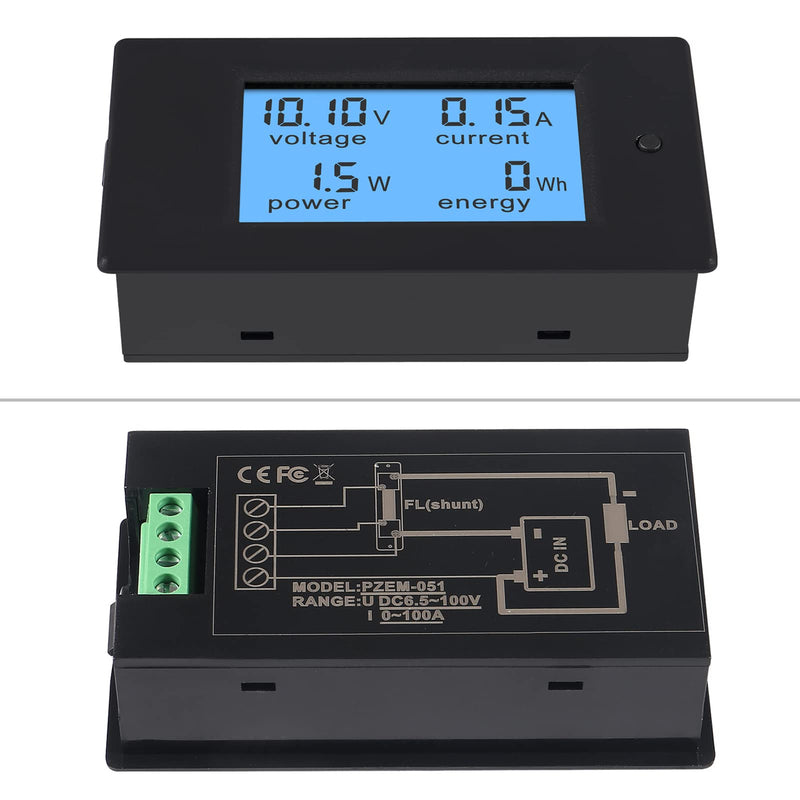 DC 6.5-100V 0-100A 12V 24V 36V 48V 60V 72V Volt Amp Watt Meter LCD Display Digital Current Voltage Power Energy Meter Multimeter Ammeter Voltmeter with 100A 75mV Current Shunt Pack of 2 DC 6.5-100V 0-100A