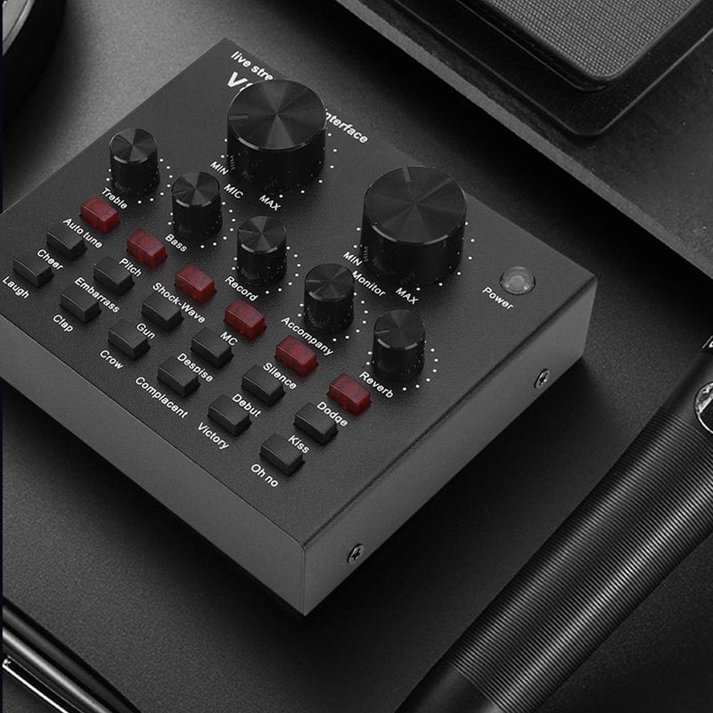 V8 Sound Card, Mini Voice Changer Support Dual Phones Live for Music Recording