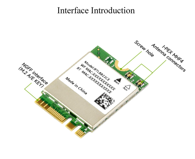 RTL8822CE Wireless NIC RTL8822CE Wireless Card, 2.4G/5GHz Dual-Band WiFi 5, Bluetooth 5.0, RTL8822CE-CG Core, High Speed and Low Latency for Jetson Xavier NX Jetson Orin NX Jetson Orin Nano,etc.