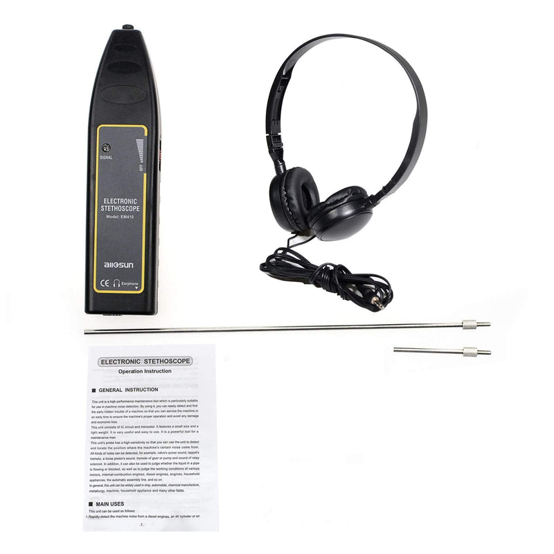 allsun Pro Ultrasonic Leak Detector & Industrial Stethoscope,High Sensitivity Machine Diagnostic Tool for Engine Noise, Bearing, Valve, Pump, Pipe Flow,Mechanic Tool Kit(Includes Long/Short Probe & Carry Bag)